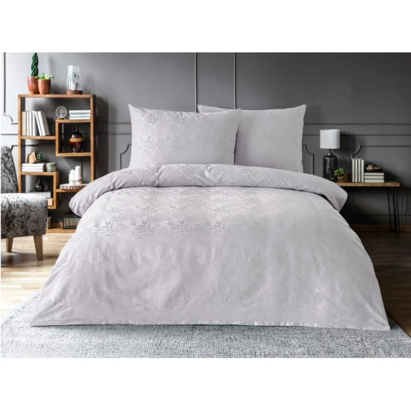 Luxusné žakárové obliečky listy svetlo šedé 140x200/70x90 cm