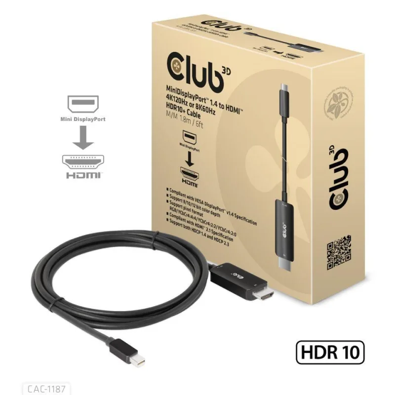 Club3D kabel miniDP 1.4 na HDMI, 4K120Hz nebo 8K60Hz HDR10+, M/ M, 1…