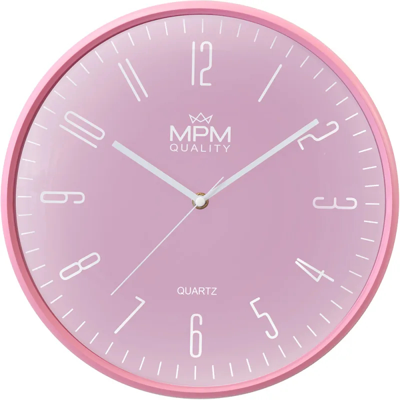 MPM Elegantní nástěnné plastové hodiny růžové MPM Tussimi - A E01.4457.23