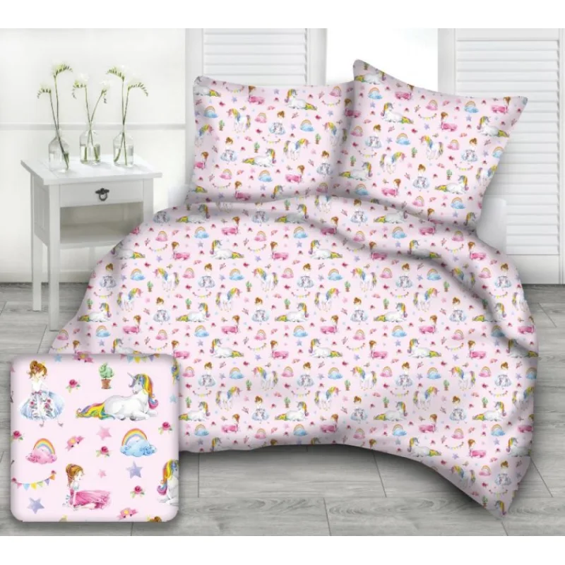 Obliečka do postieľky Jednorožec rúžový 100x135 / 40x60 cm