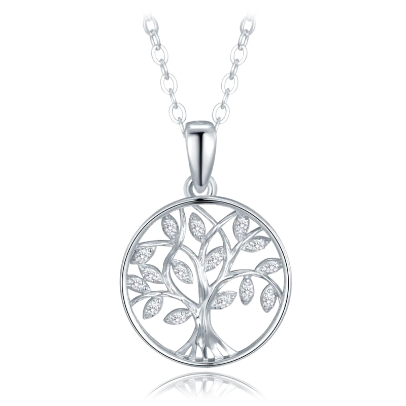 MINET Stříbrný náhrdelník strom života s bílými zirkony