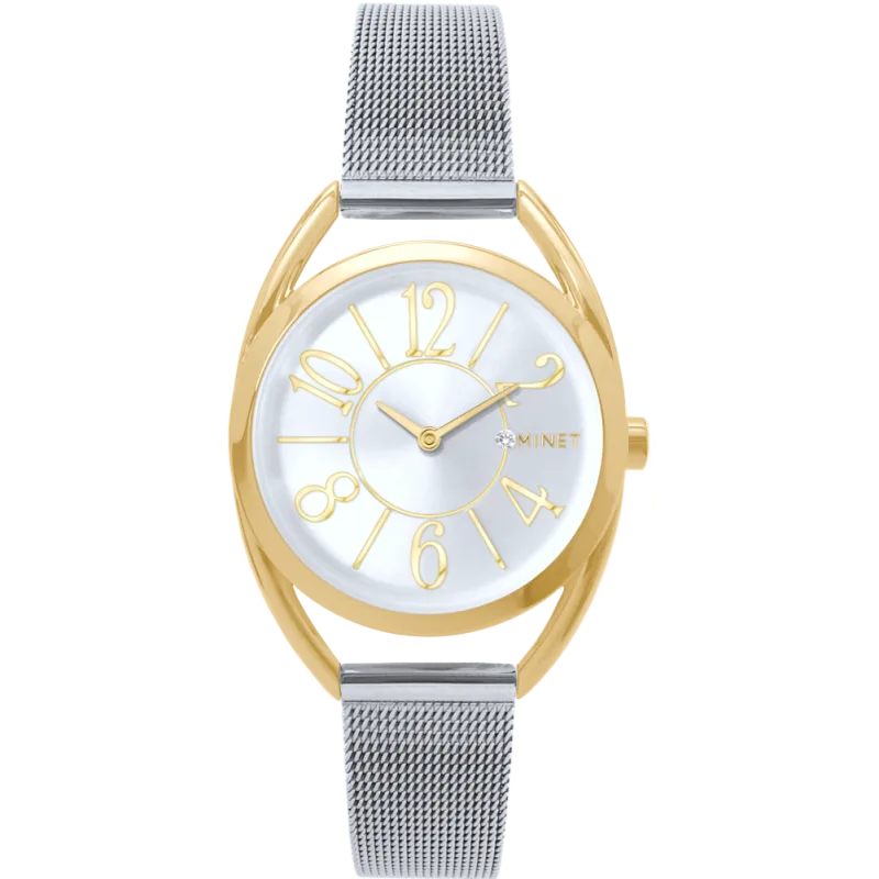MINET Stříbrno-zlaté dámské hodinky s čísly ICON Bicolor MWL5247