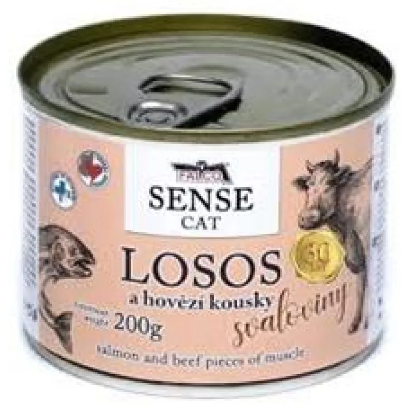 FALCO SENSE Cat losos a hovězí kousky svaloviny, konzerva 200g