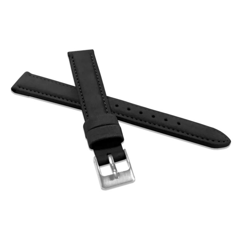 MINET Černý prošitý kožený řemínek z jemného nubuku - 14 MSNUN14