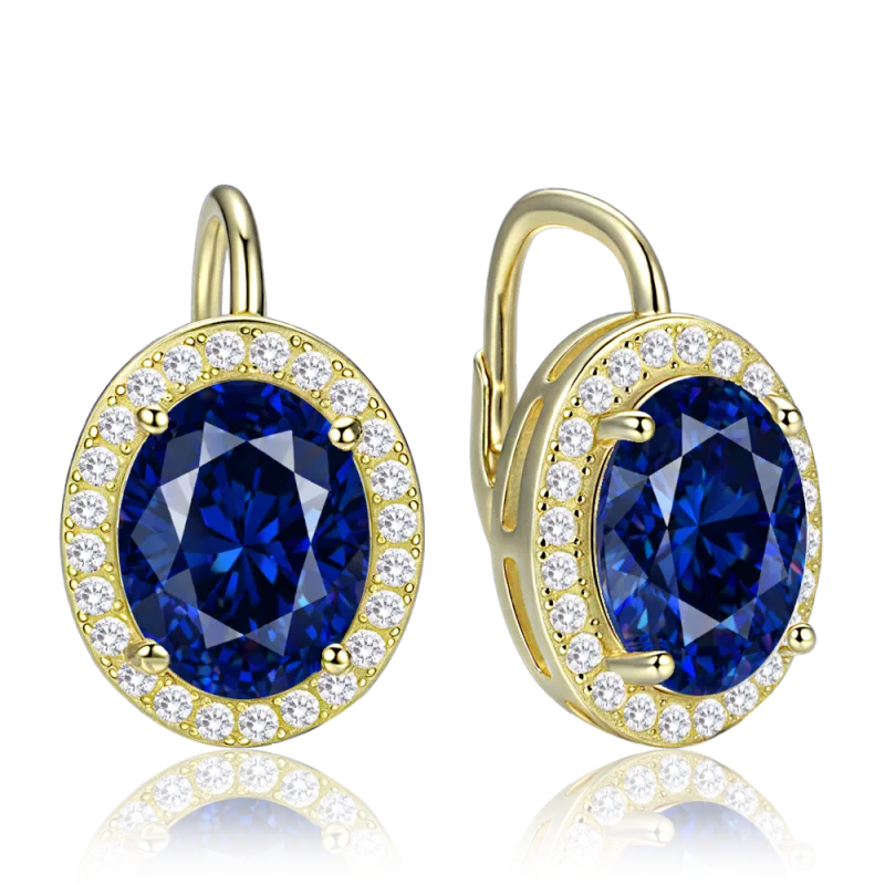 MINET Luxusní pozlacené stříbrné náušnice s modrými a bílými zirkony