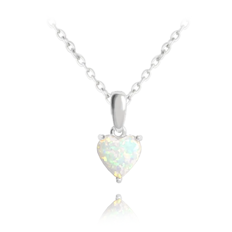MINET Stříbrný náhrdelník SRDÍČKO s bílým opálkem JMAS0138SN45