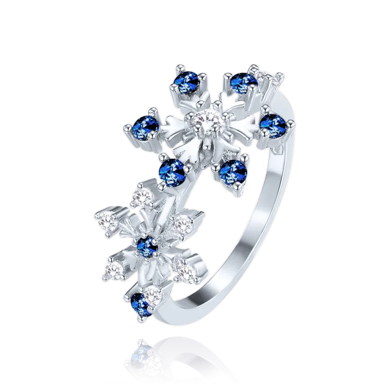 MINET Stříbrný prsten sněhová vločka s bílými a modrými zirkony vel. 55 JMAS8059BR55