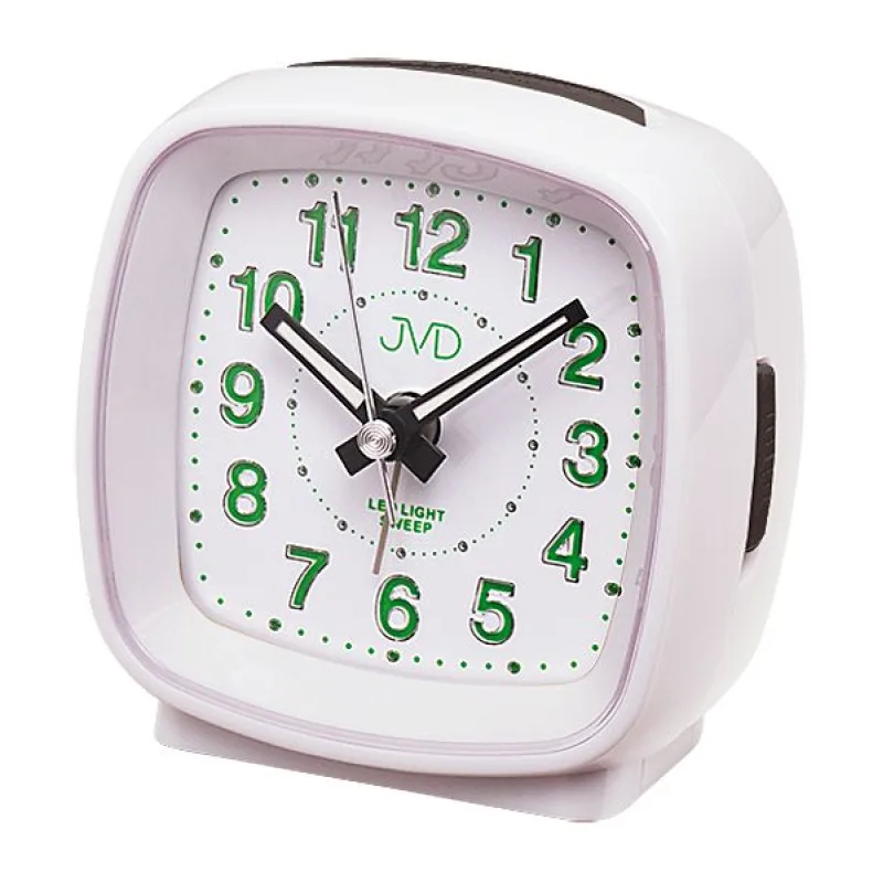 Bílý analogový netikajcí tichý LED budík JVD sweep SRP817.5
