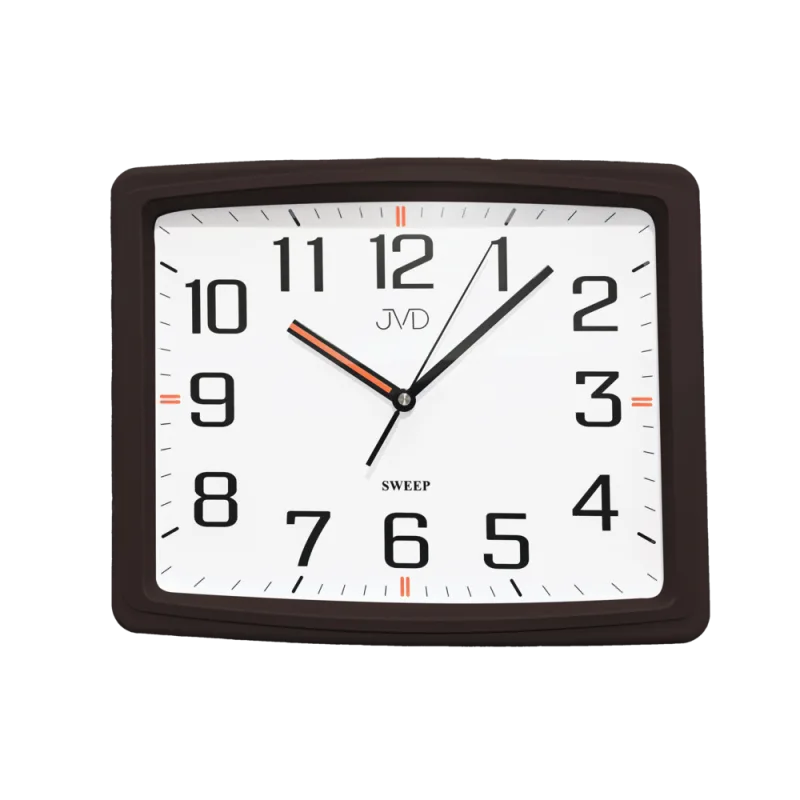 JVD Nástěnné hranaté tiché netikající hnědé hodiny JVD HX2497.2