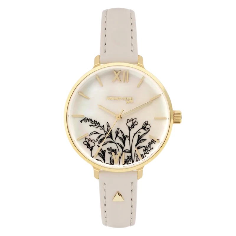 JVD Dámské květinové designové ocelové pozlacené hodinky SUNDAY ROSE Fall SUN-S30