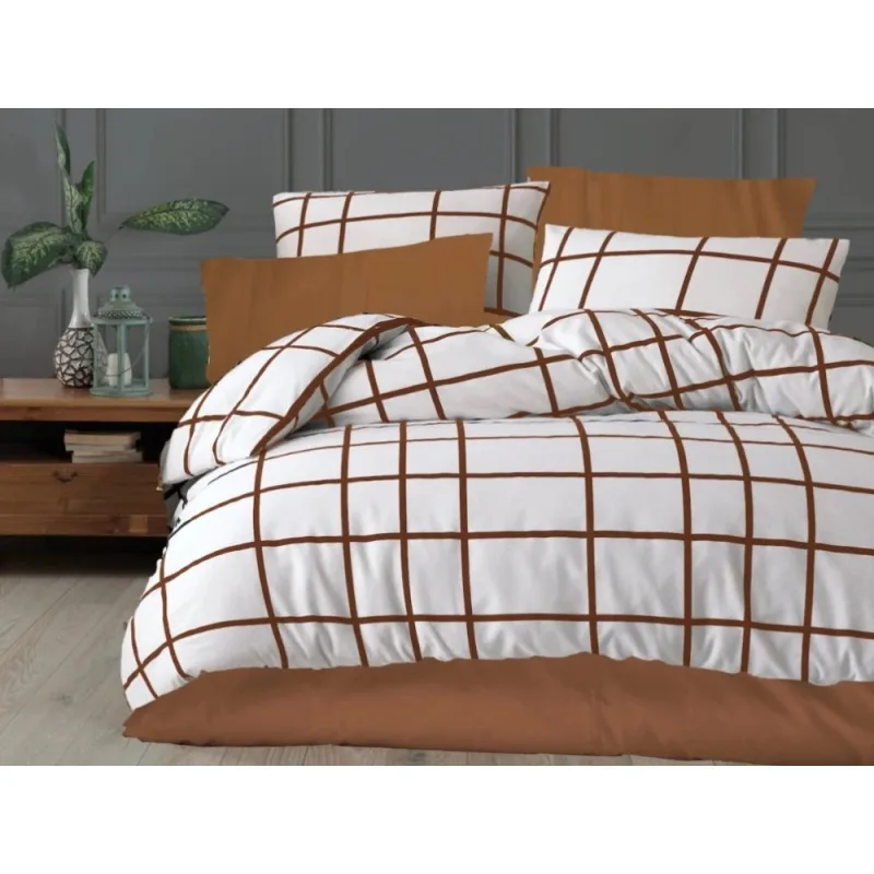 Krepové obliečky Karo hnedé 200x200/2x70x90 cm