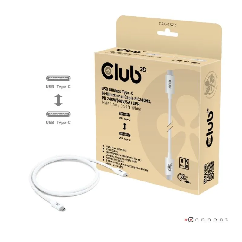 Club3D Kabel USB4 Typ-C, 80Gbps, Certifikovaný kabel, 4K540Hz, …