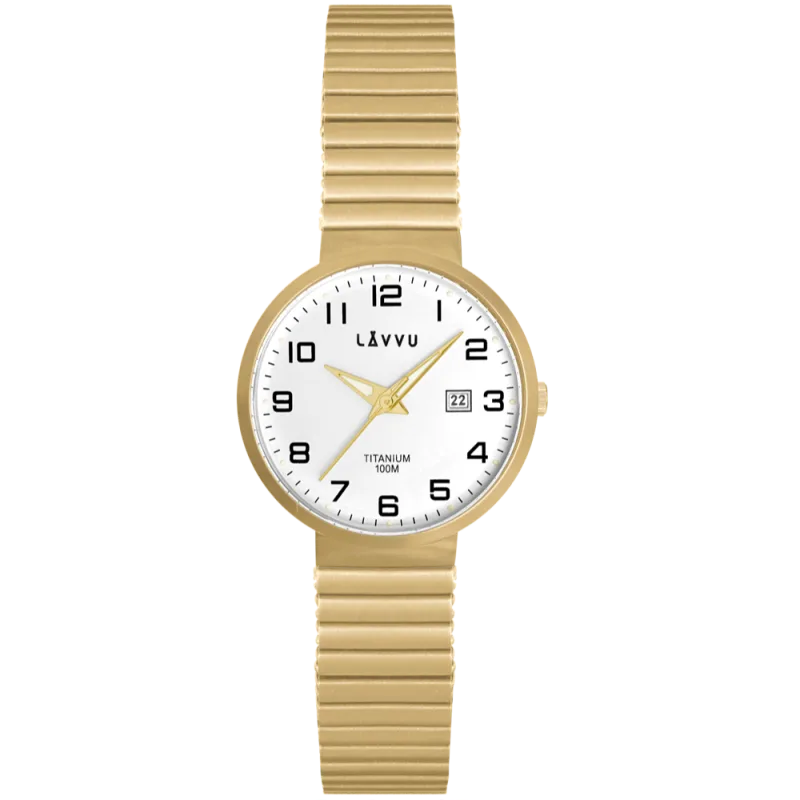 LAVVU Titanové pružné hodinky s vodotěsností 100M LAVVU LUNDEN Small Gold LWL5041