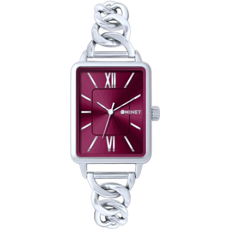 MINET Náramkové stříbrno-vínové dámské hodinky SIENA se stříbrným ocelovým řemínkem MWL5402