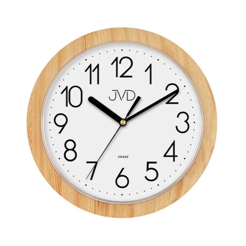JVD Nástěnné netikající tiché hodiny JVD quartz H612.18 imitace dřeva světlé