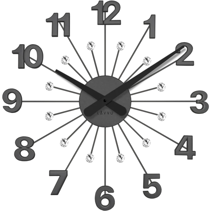 LAVVU Černé antracitové hodiny s kameny Nuance ⌀49cm LCT5011