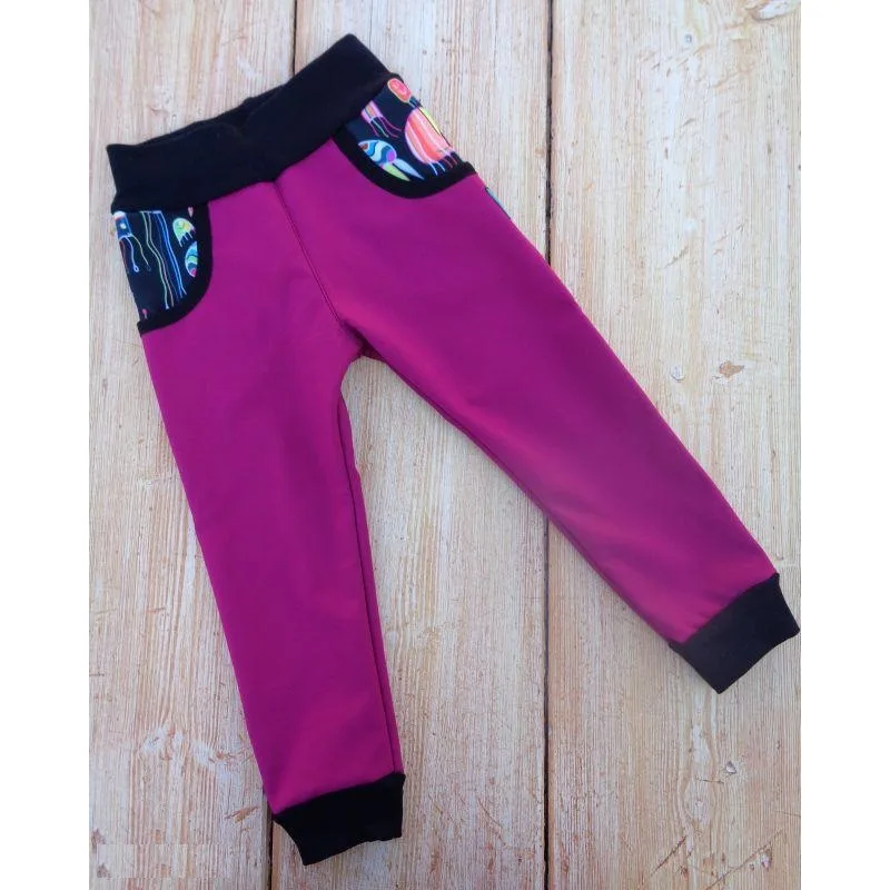 Dětské kalhoty softshellové - fuchsie/medúzy, veľ.122-134