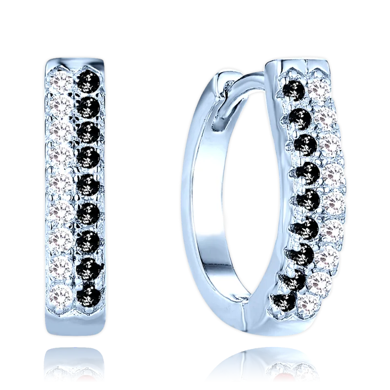 MINET Luxusní stříbrné náušnice s bílými a černými zirkony JMAS0291NE00