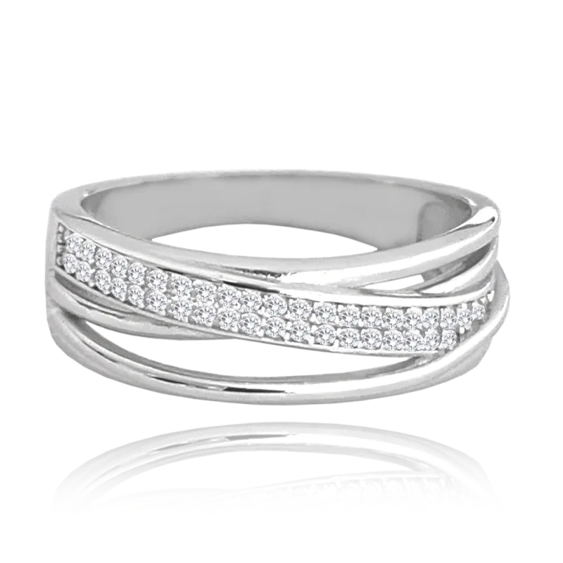 MINET Křížený stříbrný prsten s bílými zirkony vel. 66 JMAN0417SR66 SKLAD