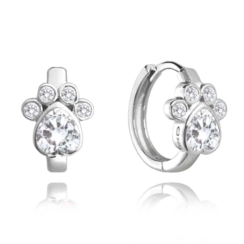 MINET Stříbrné náušnice TLAPKY s bílými zirkony JMAD0029SE00