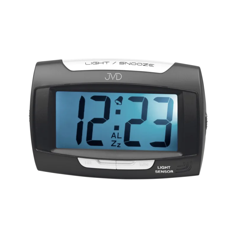 JVD Moderní černý digitální budík JVD SB91.9 (možnost připojit i do el. sítě)