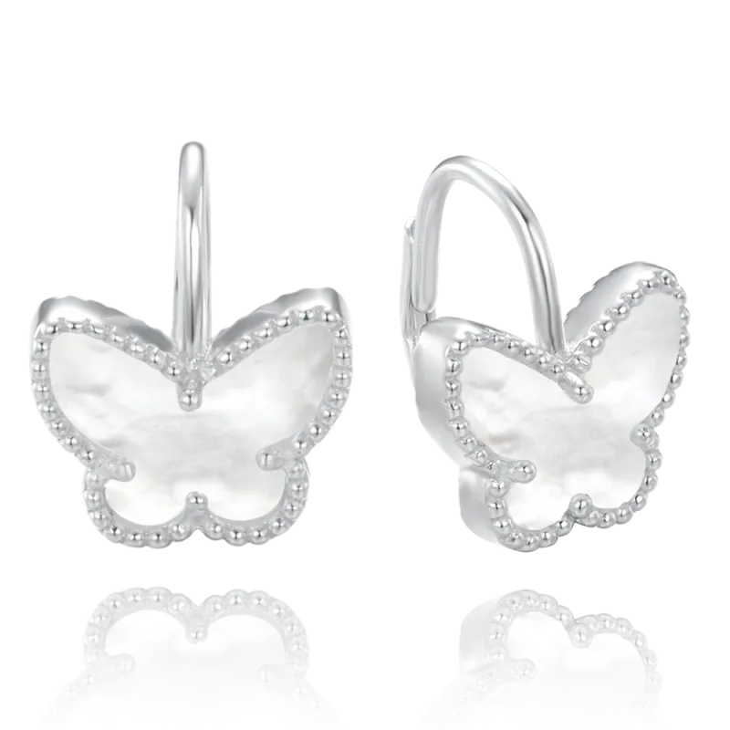 MINET Stříbrné náušnice motýlci s bílou perletí JMAS0244SE00