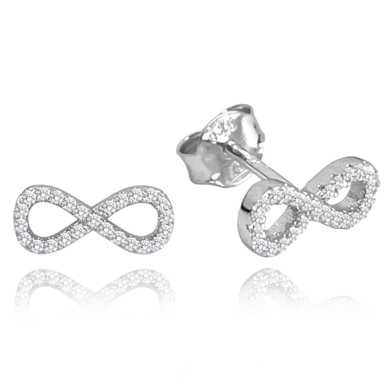 MINET Stříbrné náušnice NEKONEČNO s bílými zirkony