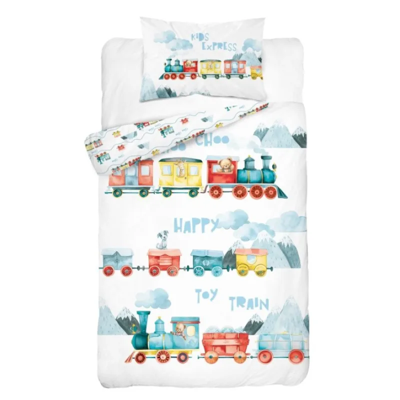 Obliečky do postieľky Vláčiky 100x135/40x60cm