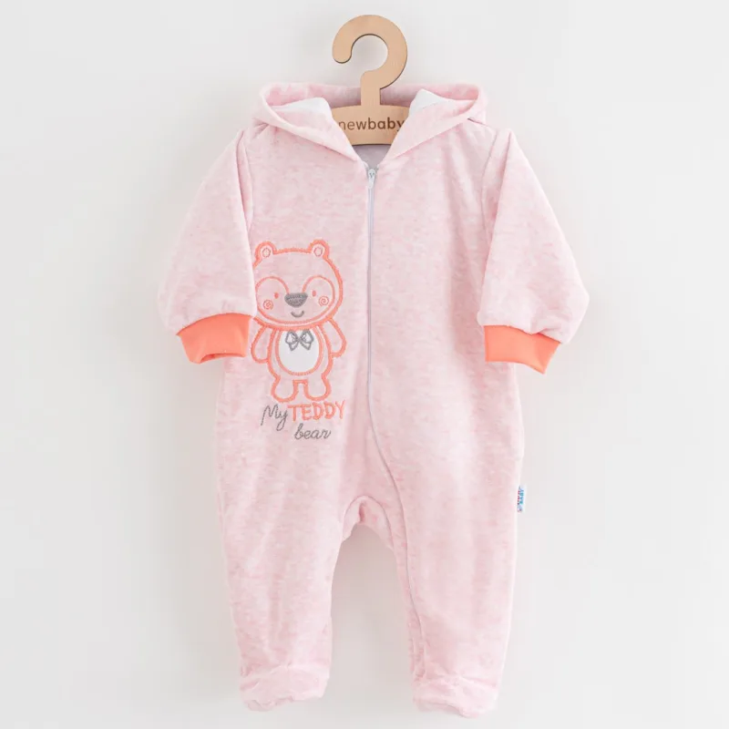 Dojčenský semiškový overal s kapucňou New Baby Sweetheart ružový
