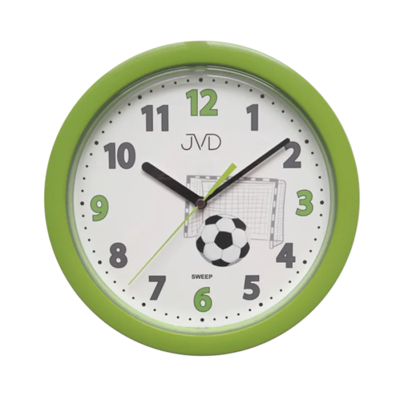 Dětské zelenkavé fotbalové netikající tiché hodiny JVD HP612.D4 s tichým chodem