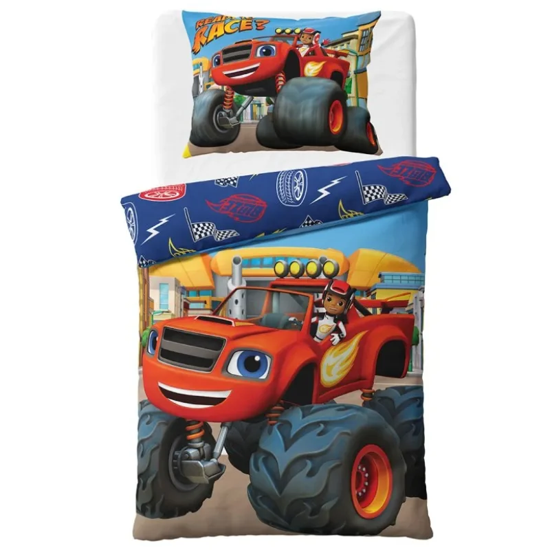 Detské obliečky Plamienok a Štvorkoláci Pripravený na závod 140x200/70x90 cm