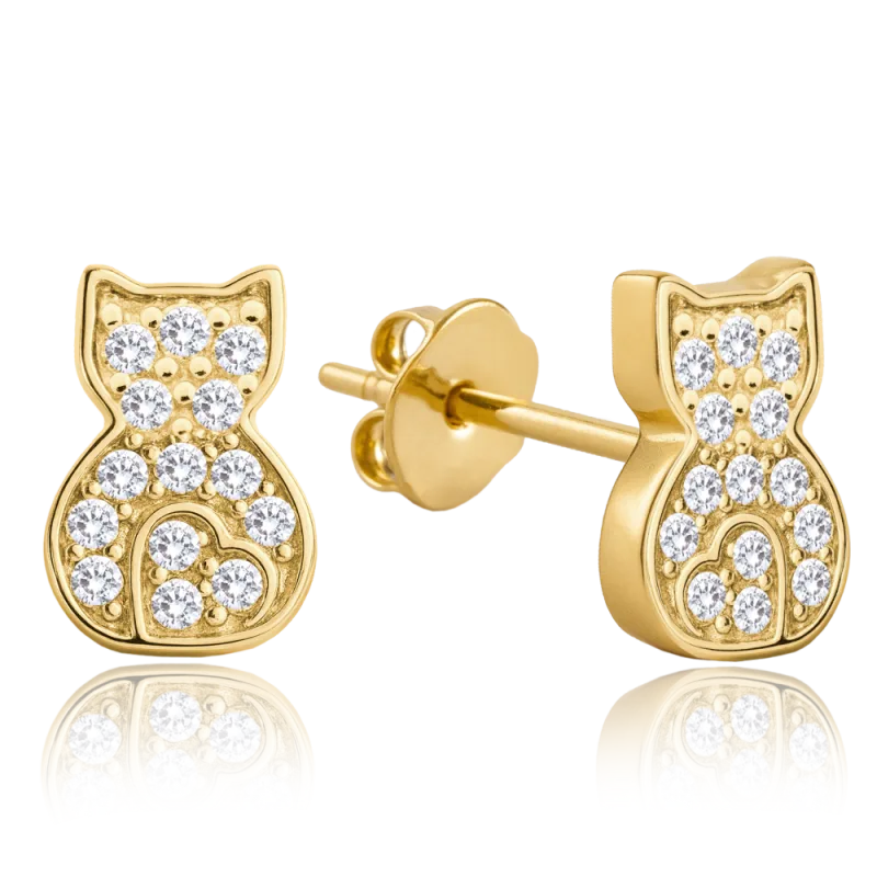 MINET Zlaté náušnice kočky s bílými zirkony Au 585/1000 1,20g JMG0346WGE00