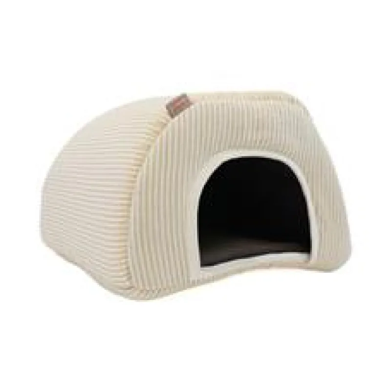 Domek dr.savec oblouk L, béžovobílé proužky, čokoládový velvet 27x27x20cm 1 ks