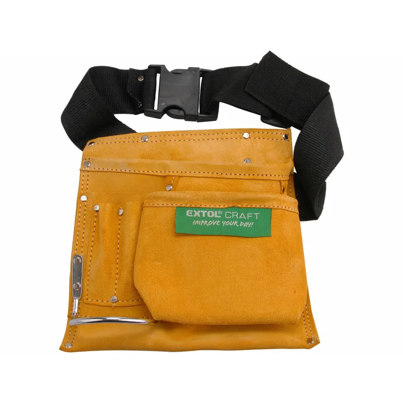 Vrecko na náradie, jednodielne, 5 vreciek, plastová spona, s opaskom, kožené, EXTOL CRAFT