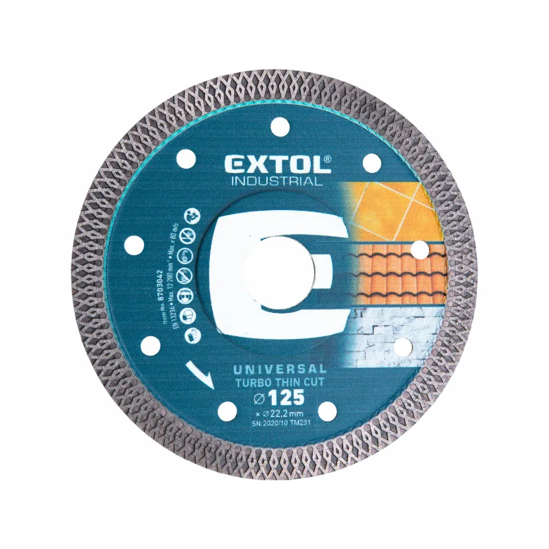 Diamantový rezný kotúč Turbo Thin Cut, 125mm, suché aj mokré rezanie, EXTOL INDUSTRIAL