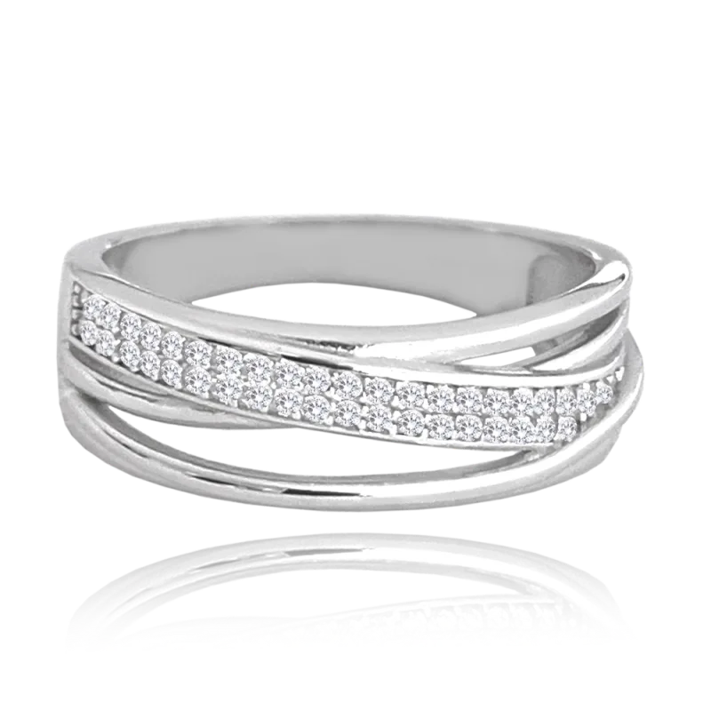 MINET Křížený stříbrný prsten s bílými zirkony vel. 60 JMAN0417SR60