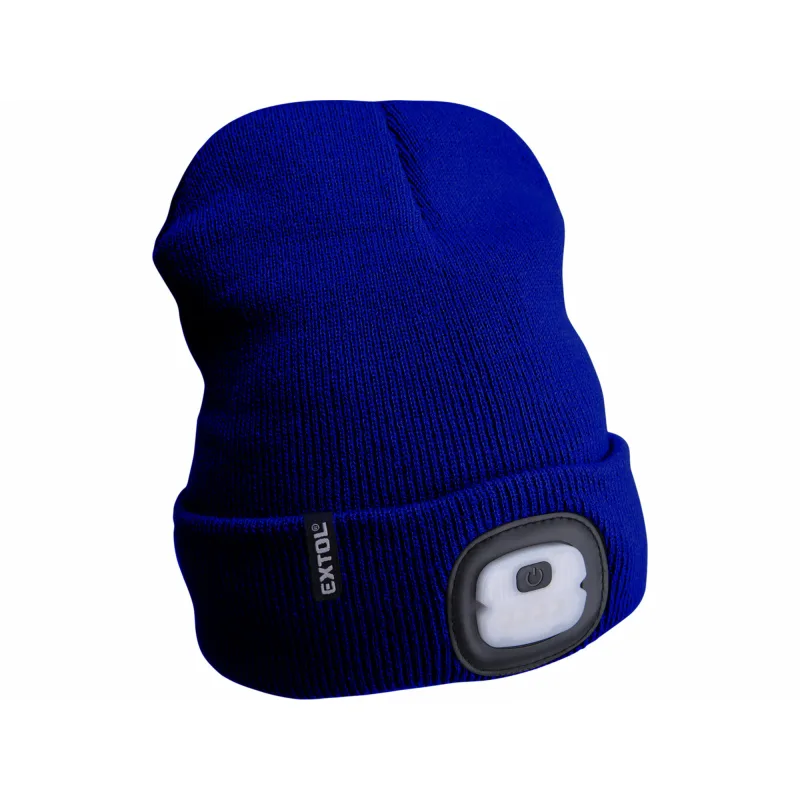 Čiapka modrá s čelovým svetlom, LED 4x25lm, 250mAh Li-ion, nabíjanie cez USB, EXTOL LIGHT