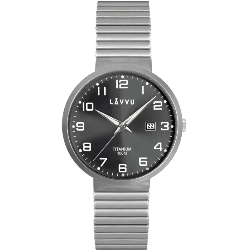 LAVVU Titanové pružné hodinky s vodotěsností 100M LAVVU LUNDEN Black LWM0222