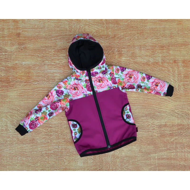 Softshellová bunda - fuschia/pivoňky, 80-116