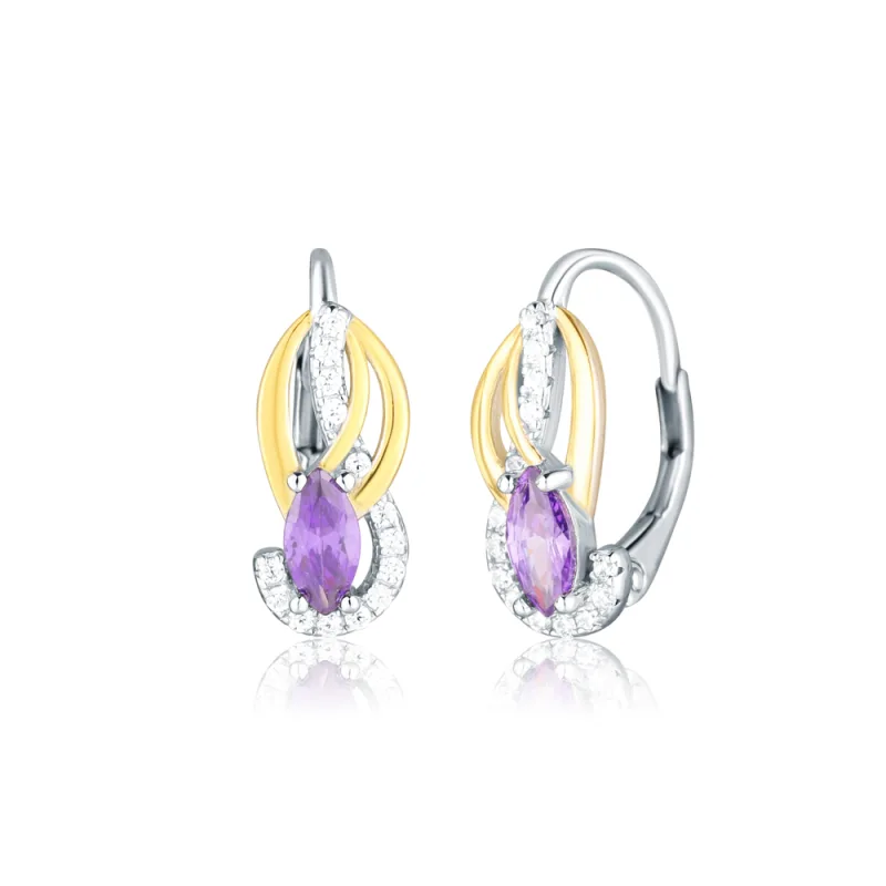 JVD Dámské pozlacené stříbrné klasické náušnice se zirkony a ametysty na patent SVLE0817SH2GF00