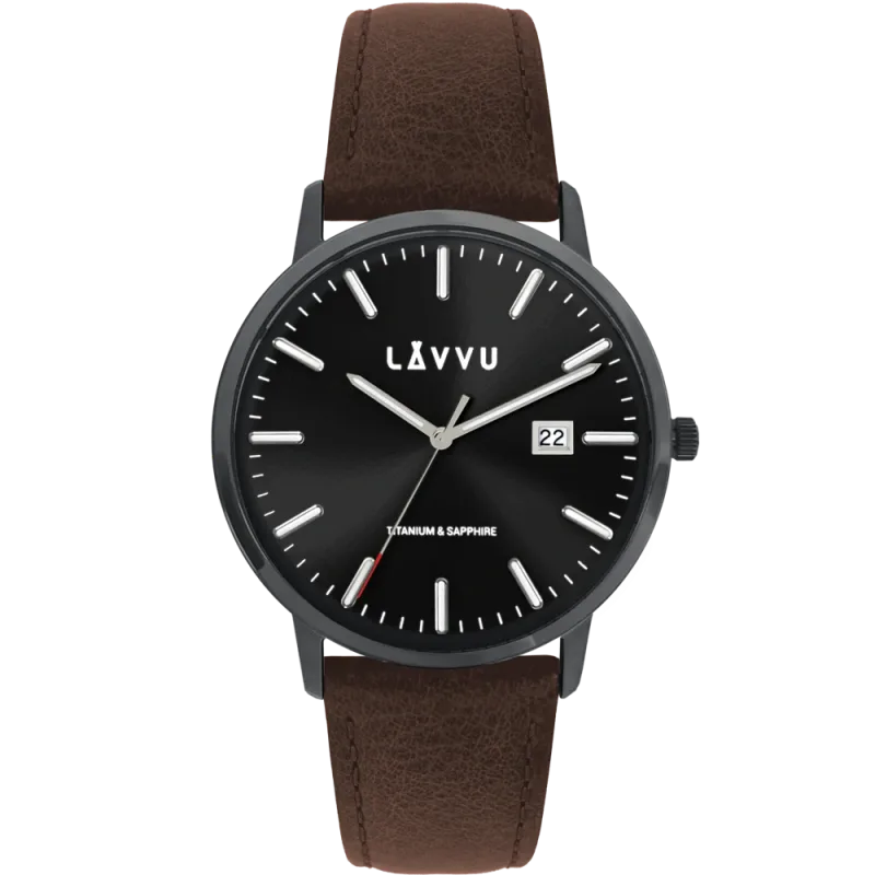 LAVVU Luxusní černé pánské hodinky se safírovým sklem Copenhagen Titanium Black LWM0264