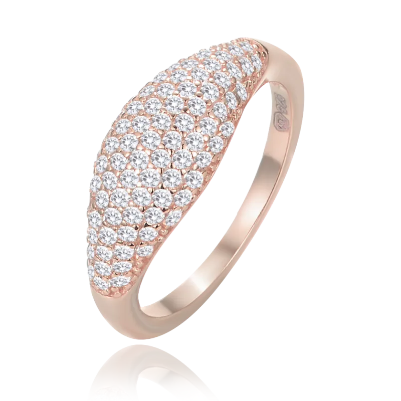 MINET Stříbrný Rosegold prsten kapka s bílými zirkony vel. 56 JMAN0565YR56