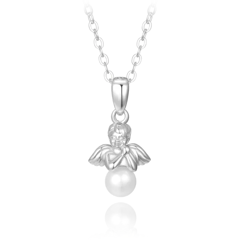 MINET Stříbrný náhrdelník ANDĚL s perlou JMAS7044SN38