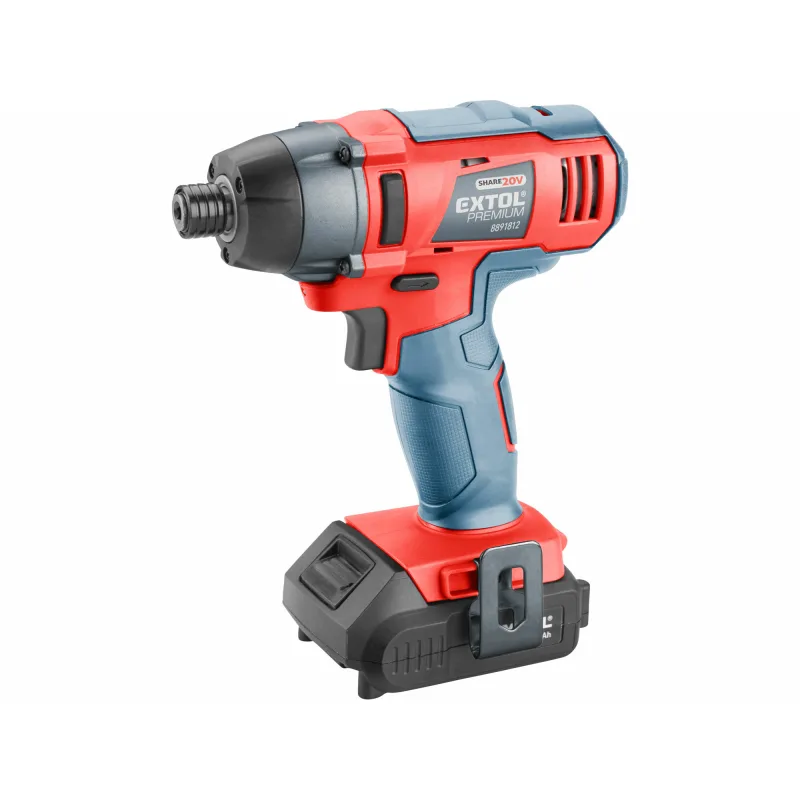 Uťahovač rázový aku Share20V, 1x 2Ah, 1/4" šesťhran na bity, 180Nm, EXTOL PREMIUM
