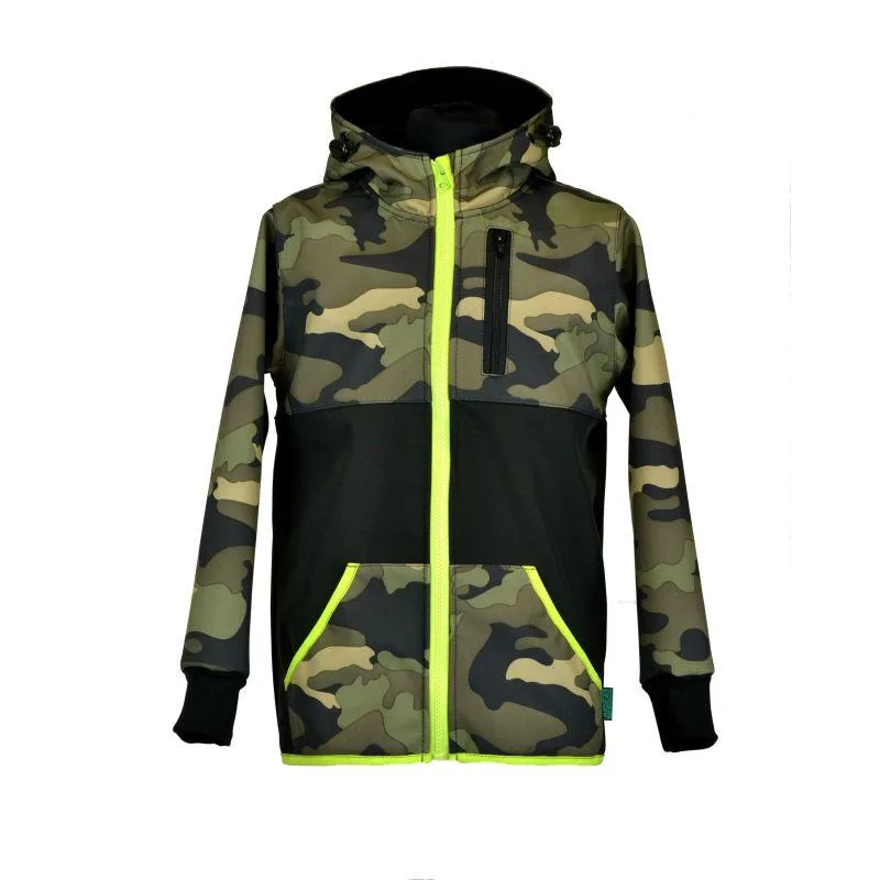 Softshellová bunda - khaki maskáč s neónom, veľ. 80-116