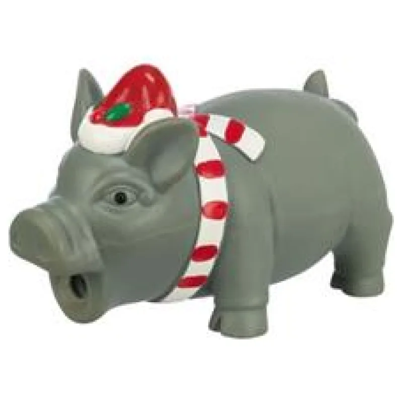 Xmas PIG - vánoční latexové prasátko, 16 cm, výplň polyester, šedá 1 ks