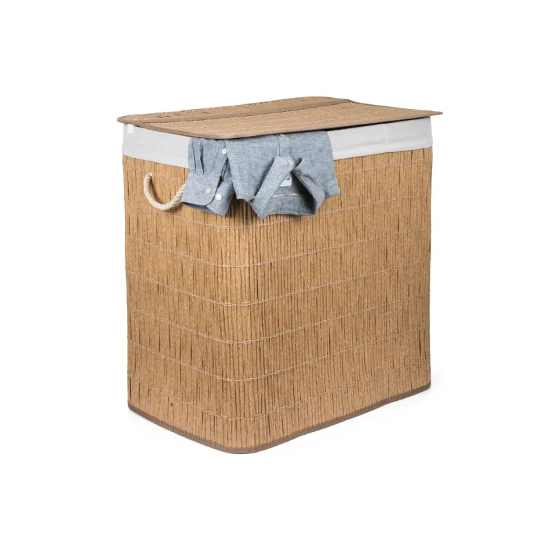 Kôš na bielizeň G21 150 l s rozdeľovačmi, imitácia ratanu, biely koš