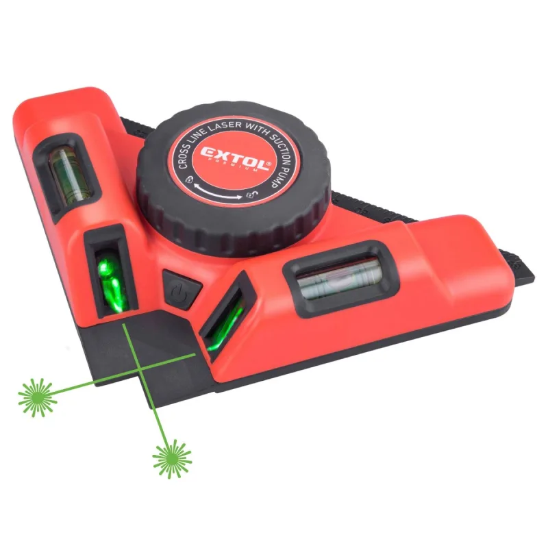 Uholník laserový s prísavkou, zelený laser, max. 9m, 3,7V Li-ion, USB nabíjanie, EXTOL PREMIUM