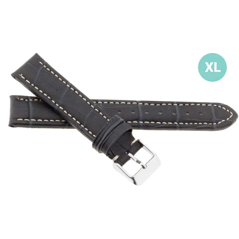 JVD Unisex černý kožený prošívaný řemínek na hodinky R14509/24XL