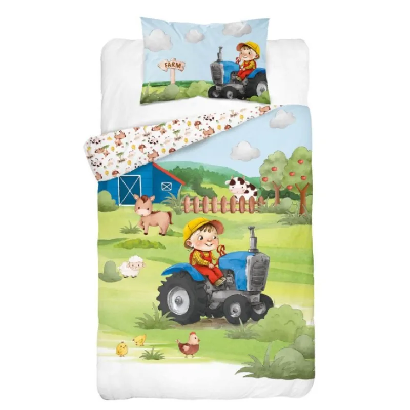 Bambusové obliečky do postieľky 3D Farma modrá 100x135/40x60